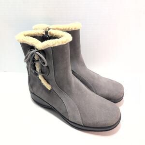 Clarks Angie Madi Bendable Suede Shearling Boots Women's 6M Pewter Gray